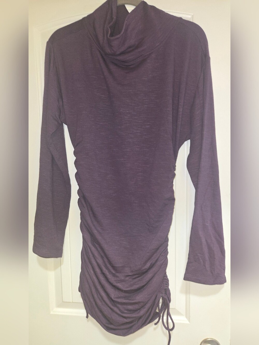 NWT Anthropologie Daily Practice Plum  Cowl Neck Ruched Long Sleeve Mini Dress